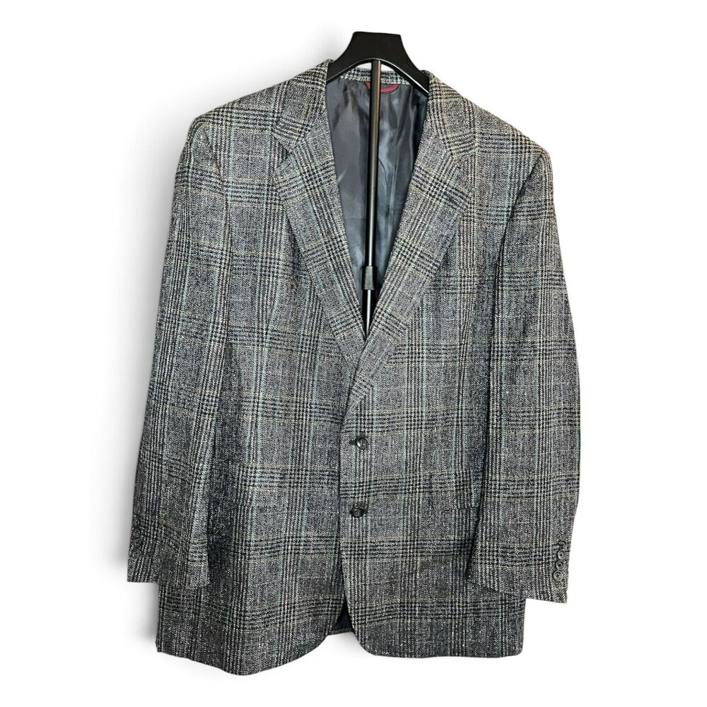 Hart Schaffner Marx Vintage 42L Silk Plaid Blazer Sport Coat USA See Measurement